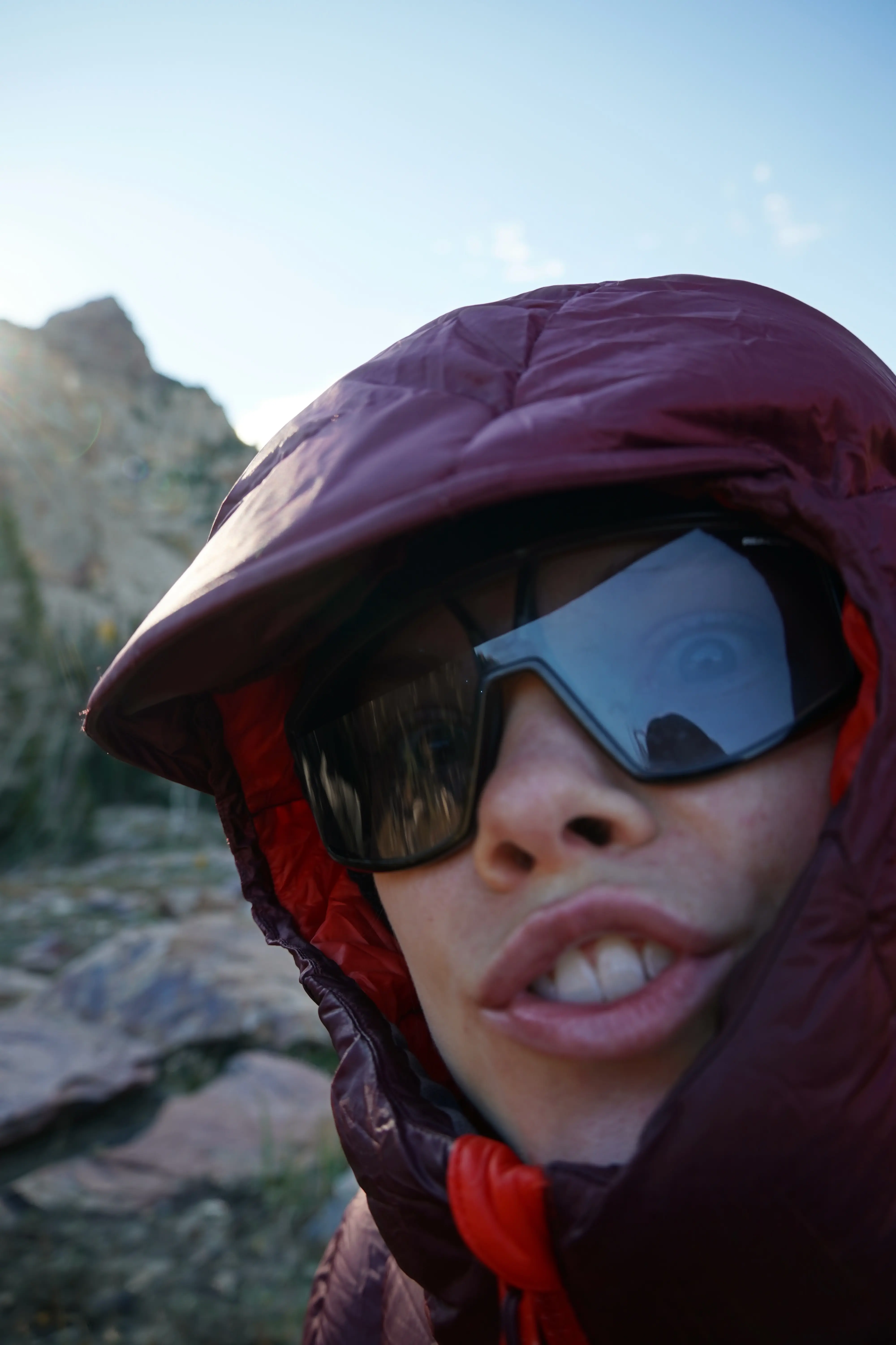 Jordan Evans happy to have sumitted Fremont and back before lunch. Wind River Range, Wyoming. Photographed by Shane Haynes